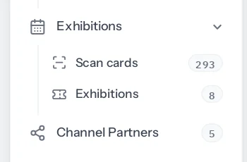 The sidebar with Channel Partners and its share icon under Exhibitions, showing 5 partners.