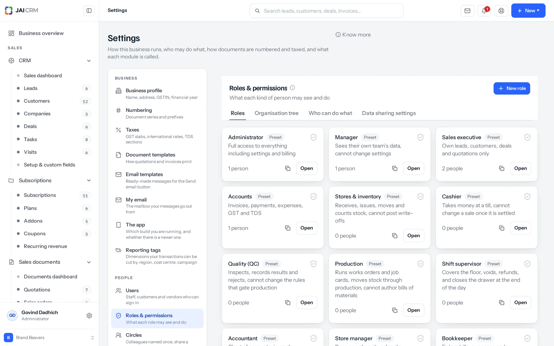 Roles and permissions: who can see, edit, export and delete, record by record.